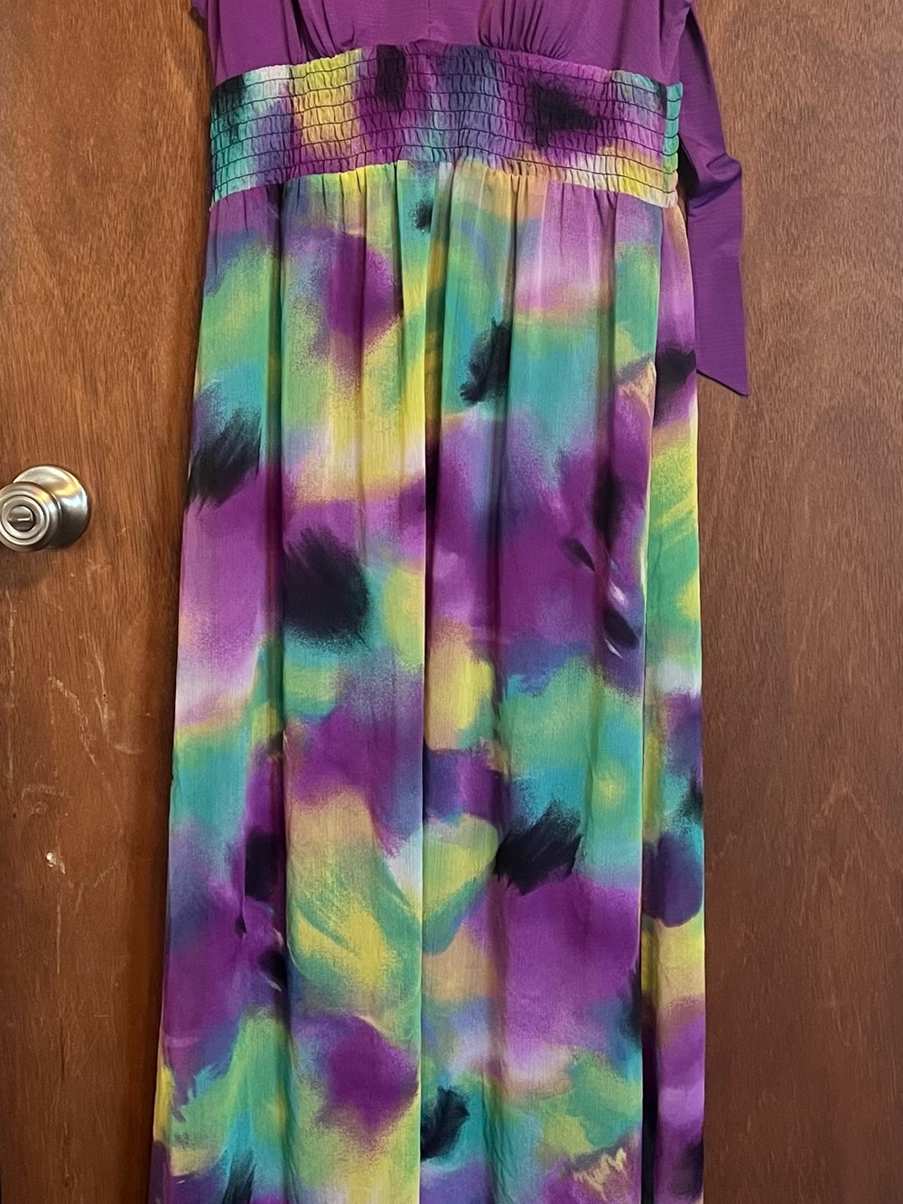 Candie's Purple Tie-Dye Maxi Skirt with Green & Yellow Accents